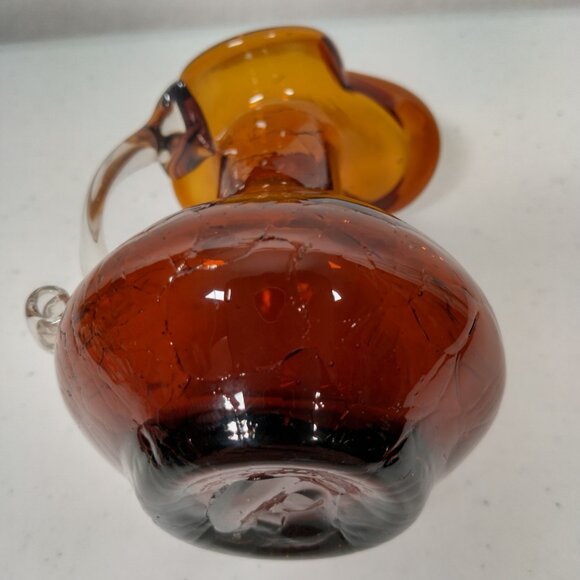 Crackle Glass Pitcher Brown Small Clear Handle Vase Collectible Art 3.75" Tall - Picture 13 of 15
